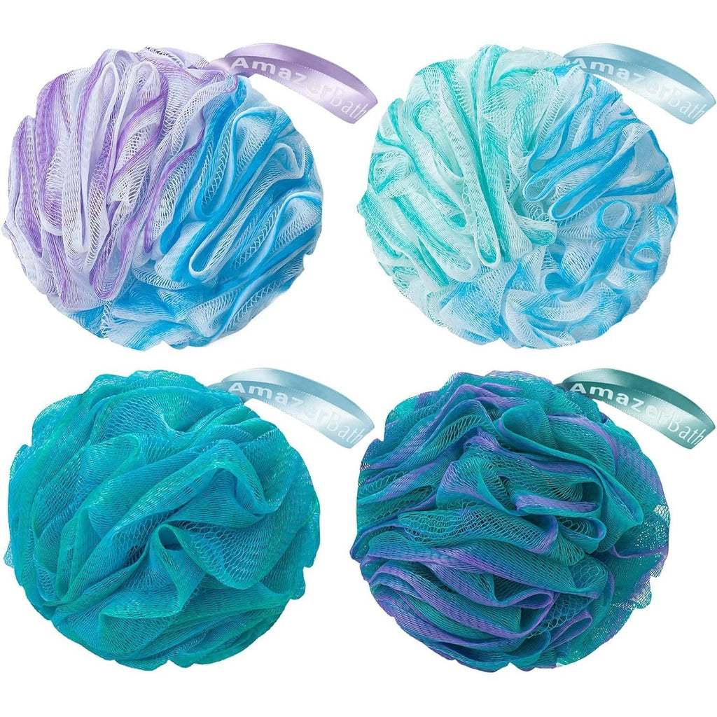 Buy now AmazerBath Loofah Sponge 60g/Piece, Exfoliating Bath Sponge Body Scrubber - Loofa Set of 4 Flower Color (Green-Purple) Green-purple Medium (Pack of 4) at indiglob india