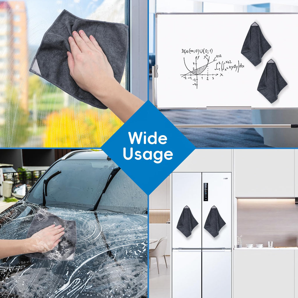 GoClimber 4 Pack Magnetic Microfiber Cleaning Cloth, Dry Erase Erasers Cleaner for Whiteboards, Blackboards, Chalkboards, Glassboards, Home, Office, School, Gray, 10'' x 9.25''