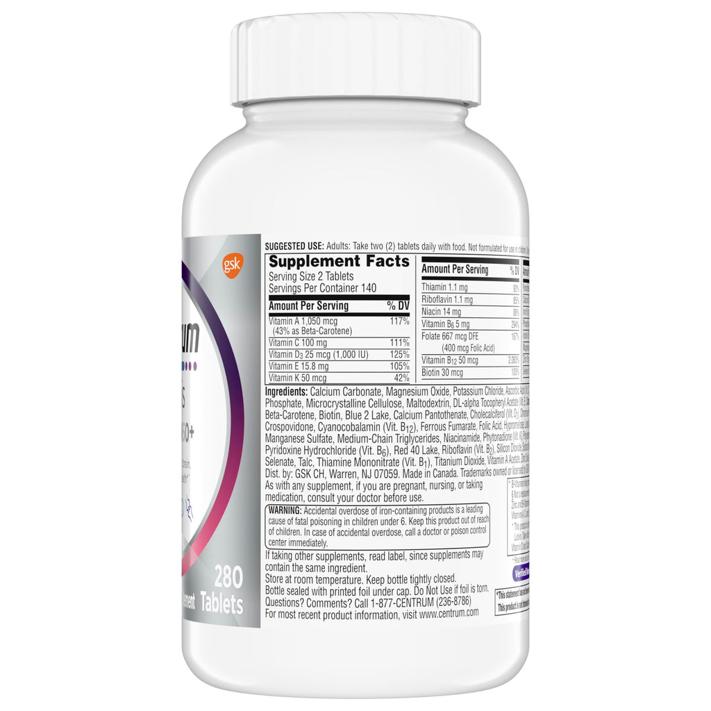 Centrum Minis Silver Women's Multivitamin, Women 50 and Over, 280 Tablets | Contains Vitamin D3, B Vitamins, Calcium, and Antioxidants, Non-GMO Ingredients, Supports Memory and Cognition, GLP-1 Support