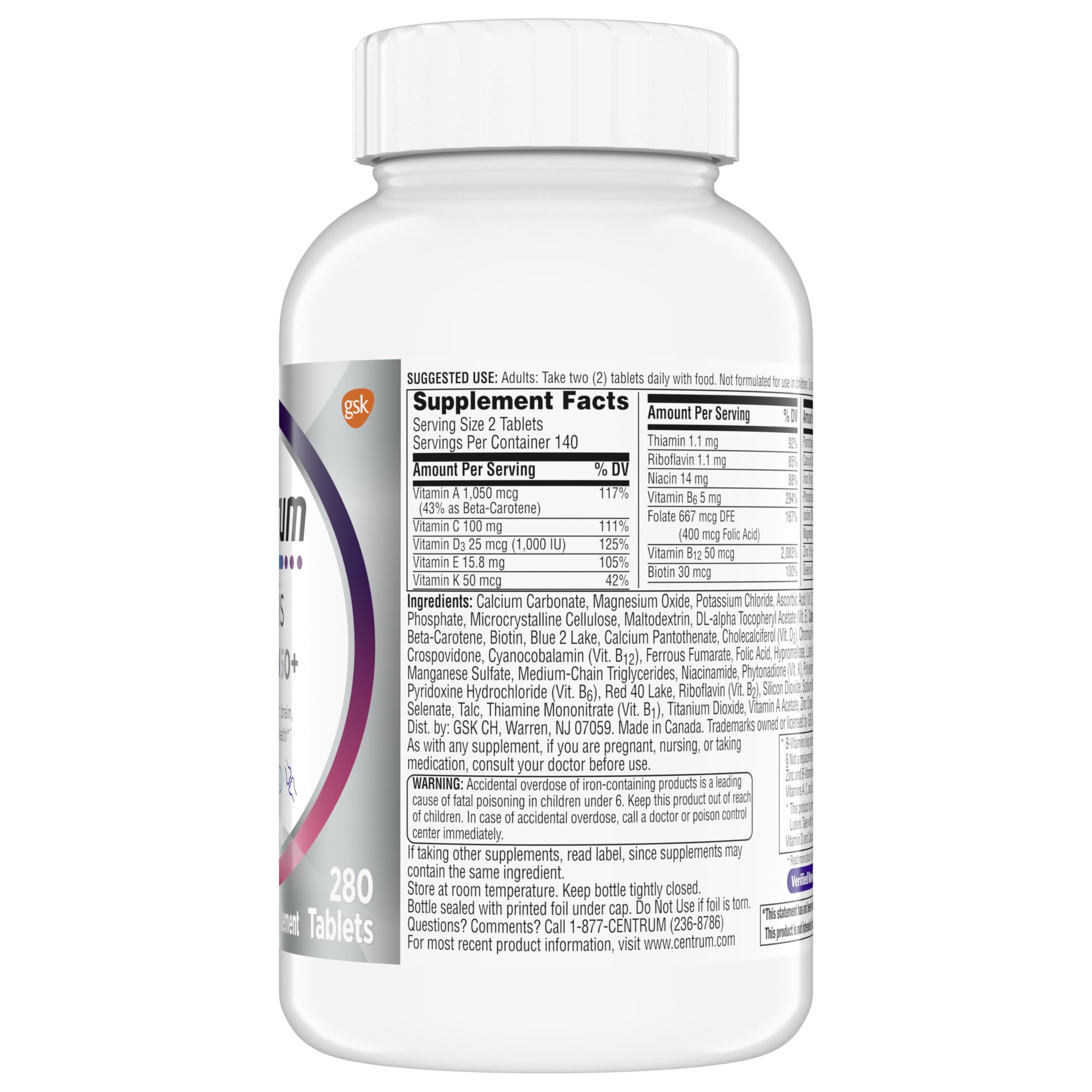 Centrum Minis Silver Women's Multivitamin, Women 50 and Over, 280 Tablets | Contains Vitamin D3, B Vitamins, Calcium, and Antioxidants, Non-GMO Ingredients, Supports Memory and Cognition, GLP-1 Support