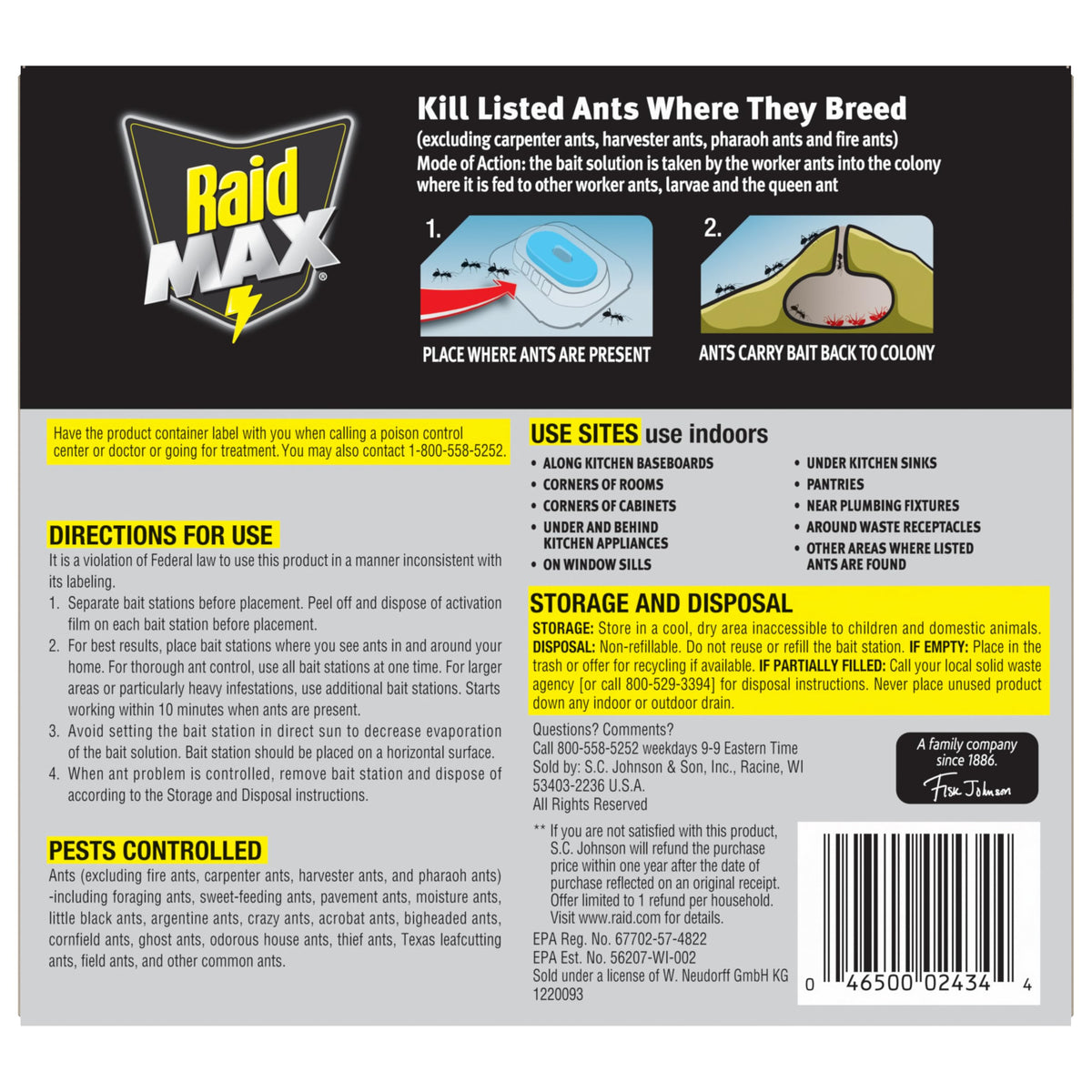 Raid Max Liquid Ant Bat; Kills Ants Where They Breed, for Indoor and Outdoor Use; 4 Bait Stations
