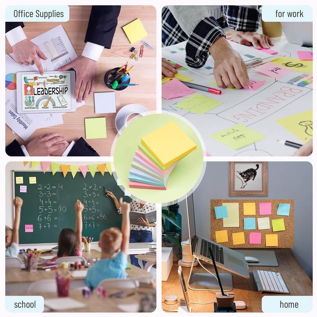 Sticky Notes 3x3 in, 8 Pastel Self-Stick Pads, 800 Sheets for School Office