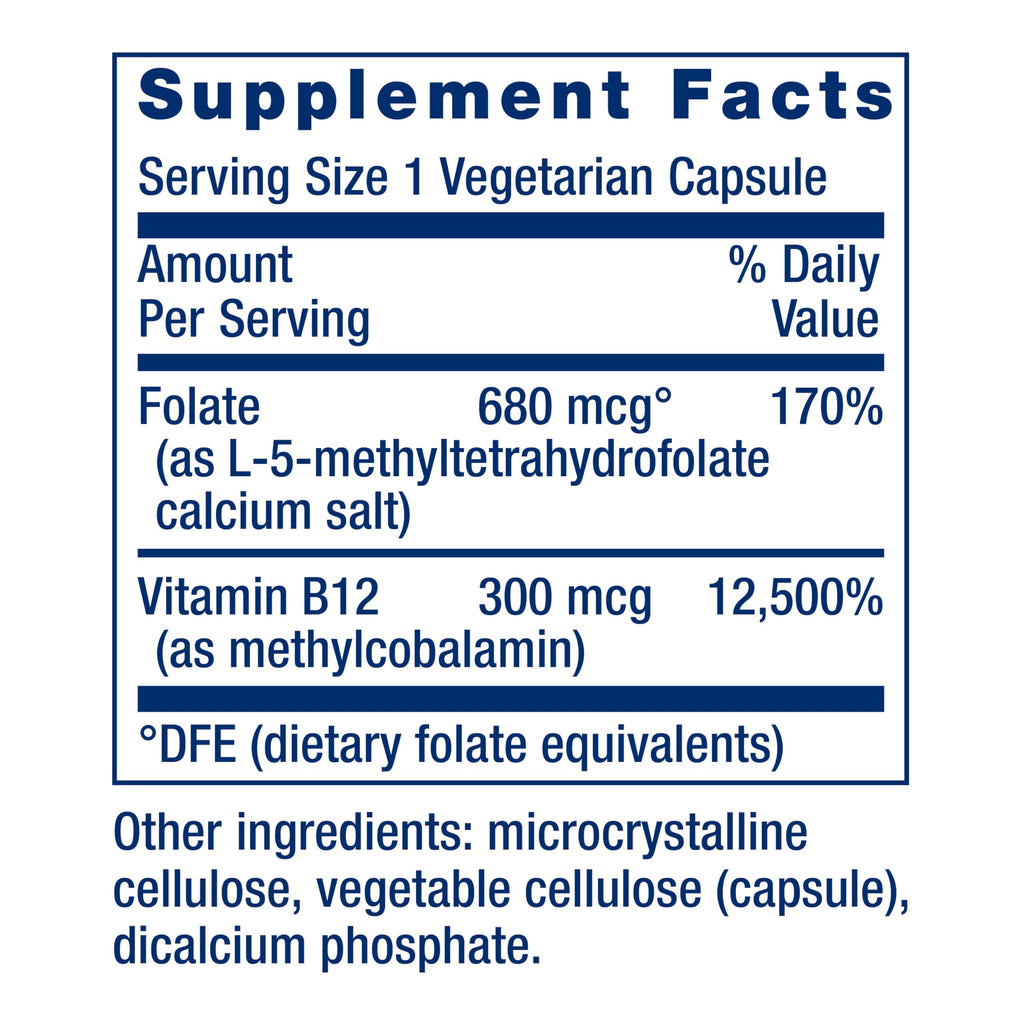 Life Extension BioActive Folate & Vitamin B12, Promotes Heart, Brain & GI Tract Health, Non-GMO, Gluten-Free, Vegetarian, 90 Capsules | BioActive Folate & Vitamin B12 Promotes Heart, Brain & GI Tract Health, Non-GMO, Gluten-Free & Vegetarian