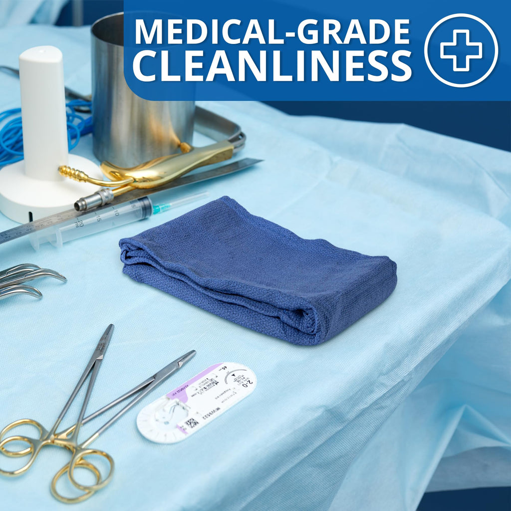 Surgical Towels for Cleaning Huck Towels 12 Pack 100% Cotton Size 15x25 Blue Cleaning Rags for Kitchen, Bar, Home, Windows, Industrial Shop, Glass Super Absorbent Lint Free Commercial Grade
