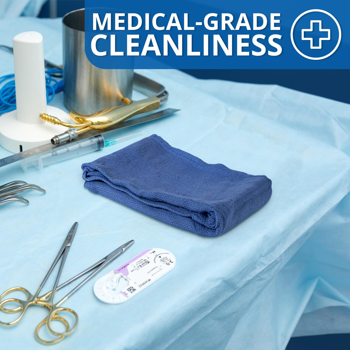 Surgical Towels for Cleaning Huck Towels 12 Pack 100% Cotton Size 15x25 Blue Cleaning Rags for Kitchen, Bar, Home, Windows, Industrial Shop, Glass Super Absorbent Lint Free Commercial Grade