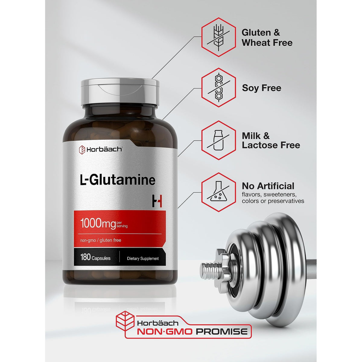 Horbaach L Glutamine Capsules 1000mg | 180 Powder Pills