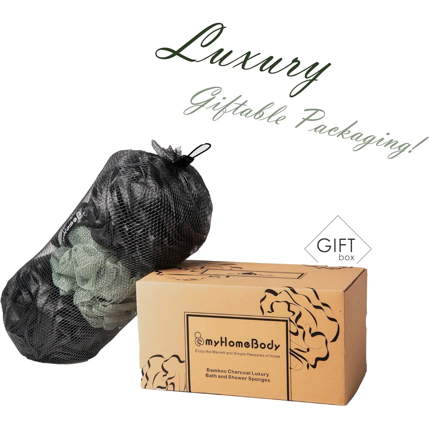 Buy now myHomeBody Large 70g Loofah Sponge, Bath Body Scrubber for Women, Men, Exfoliating Shower Pouf with Activated Charcoal - 2 Graphite Gray + 1 Sage Green, 3 Pack at indiglob india