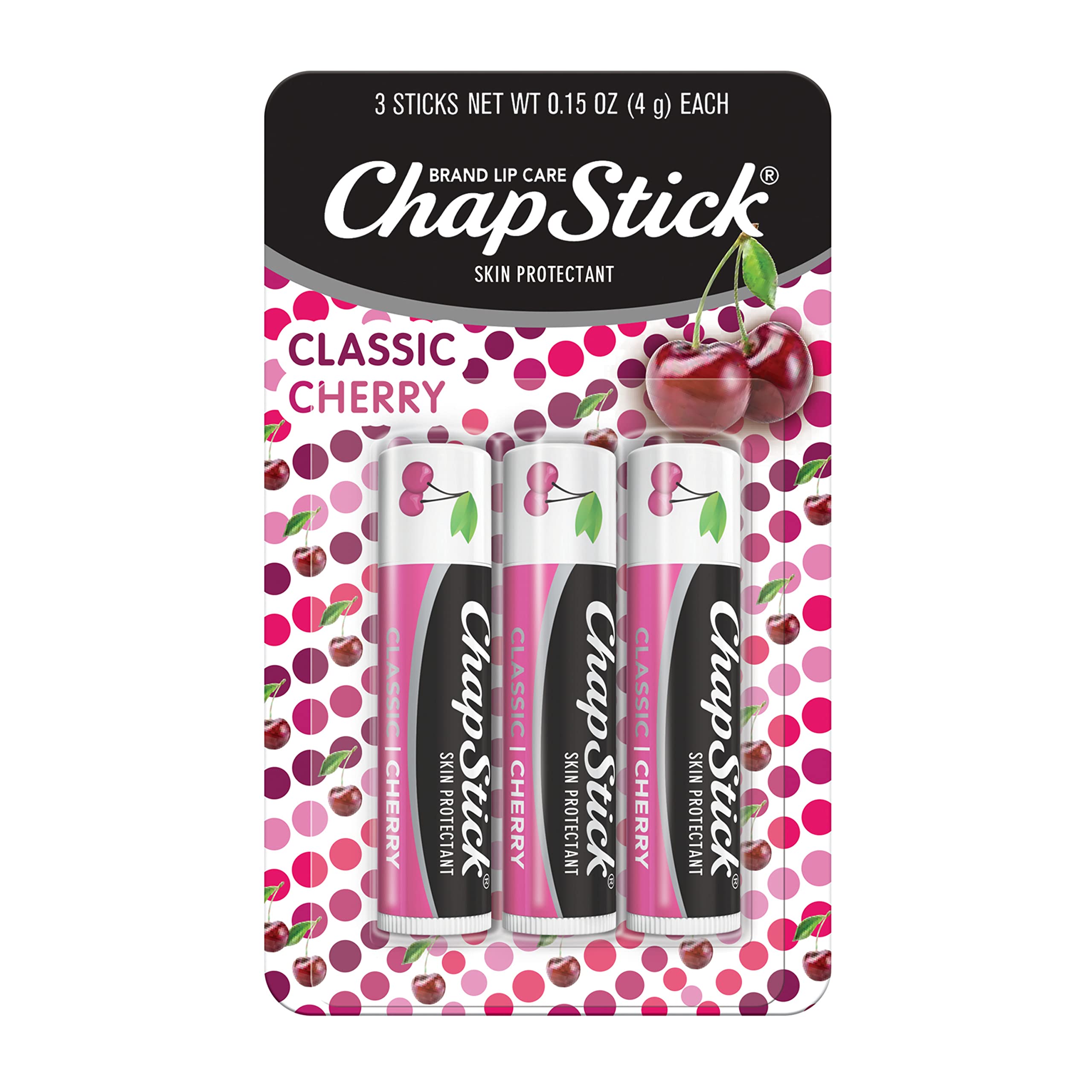ChapStick Classic Cherry, Lip Protectant, 4-Count Pack, 0.45 oz Each