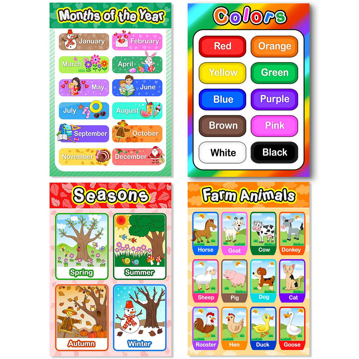 Blulu 8 Educational Preschool Posters with 60 Glue Dots, 16 x 11 Inch