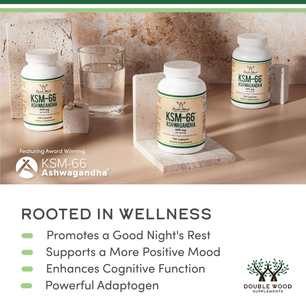 KSM-66 Ashwagandha 600mg, Organic, Sleep + Stress Support, 120 Capsules | Sleep + Stress Supplement, Full-Spectrum KSM-66, Most-Studied Form, Organic, Take PM or Split AM/PM, Gluten-Free
