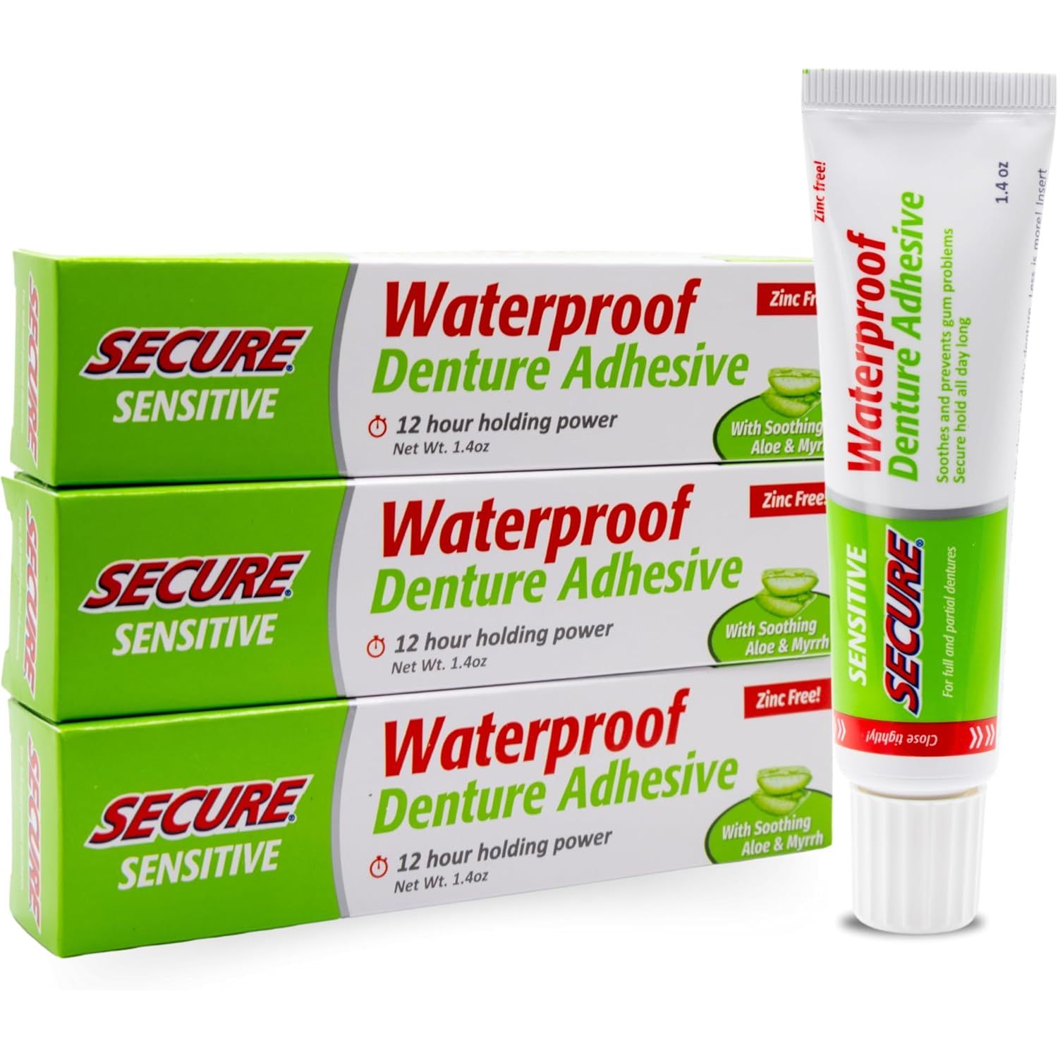 Buy now Secure Waterproof Denture Adhesive - Zinc Free - Extra Strong Hold For Upper, Lower or Partials - 1.4 oz Sensitive 3 at indiglob india