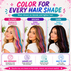 Jim&Gloria Dustless Hair Chalk for Girls Washable with Clip in Hair Extensions, Brushes and Glitters, Temporary Color Dye, Gifts for Teen Girl Trendy Stuff, Teenage 7 8 9 10 11 12 13 14 Year Old