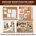 Colorful Wood Push Pins, Decorative Wooden Thumb Tacks for Cork Board and Bulletin Board, Map Pins for Wall, 60 Pieces
