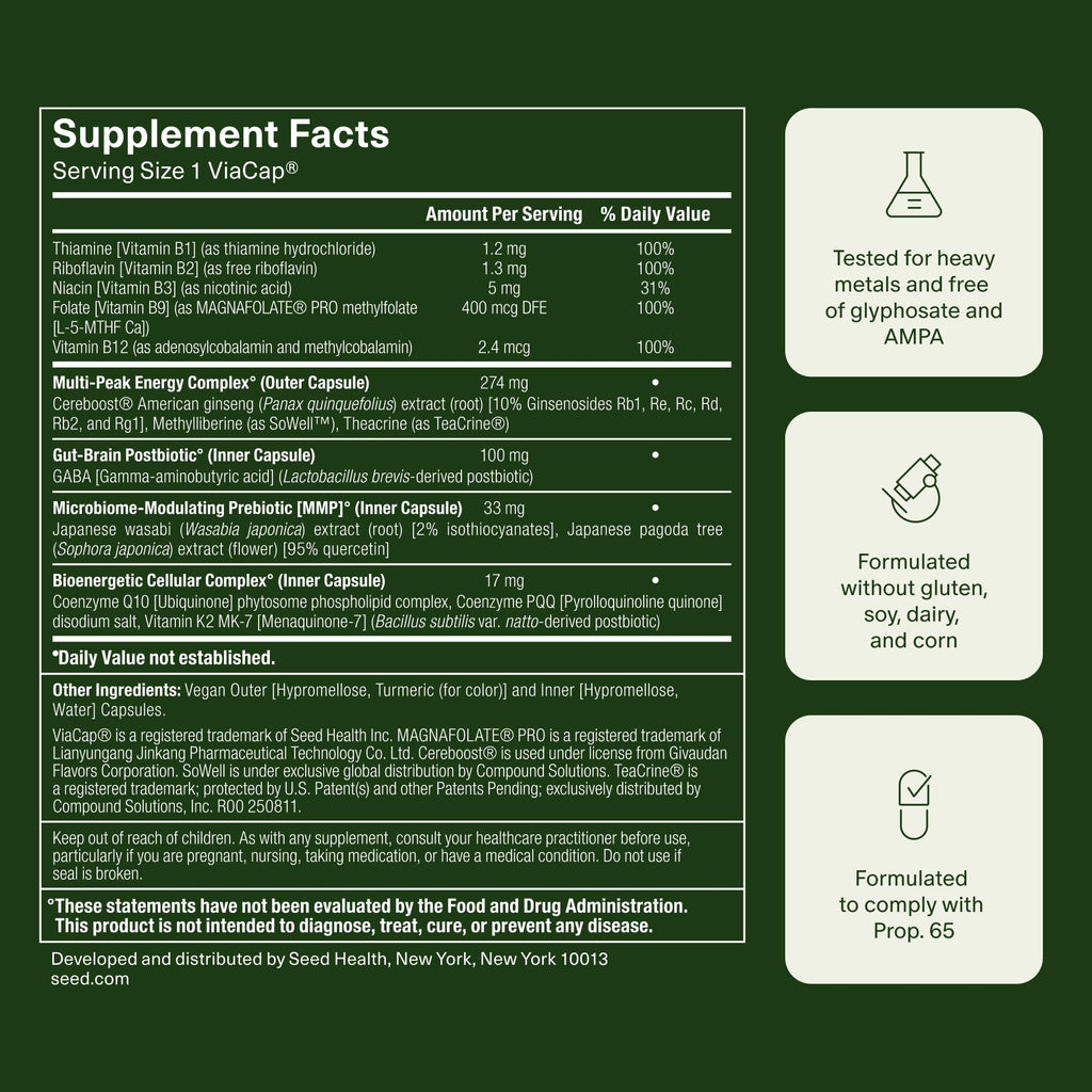 Seed AM-02 Energy + Focus - for Adults - 30-Day Supply with Jar