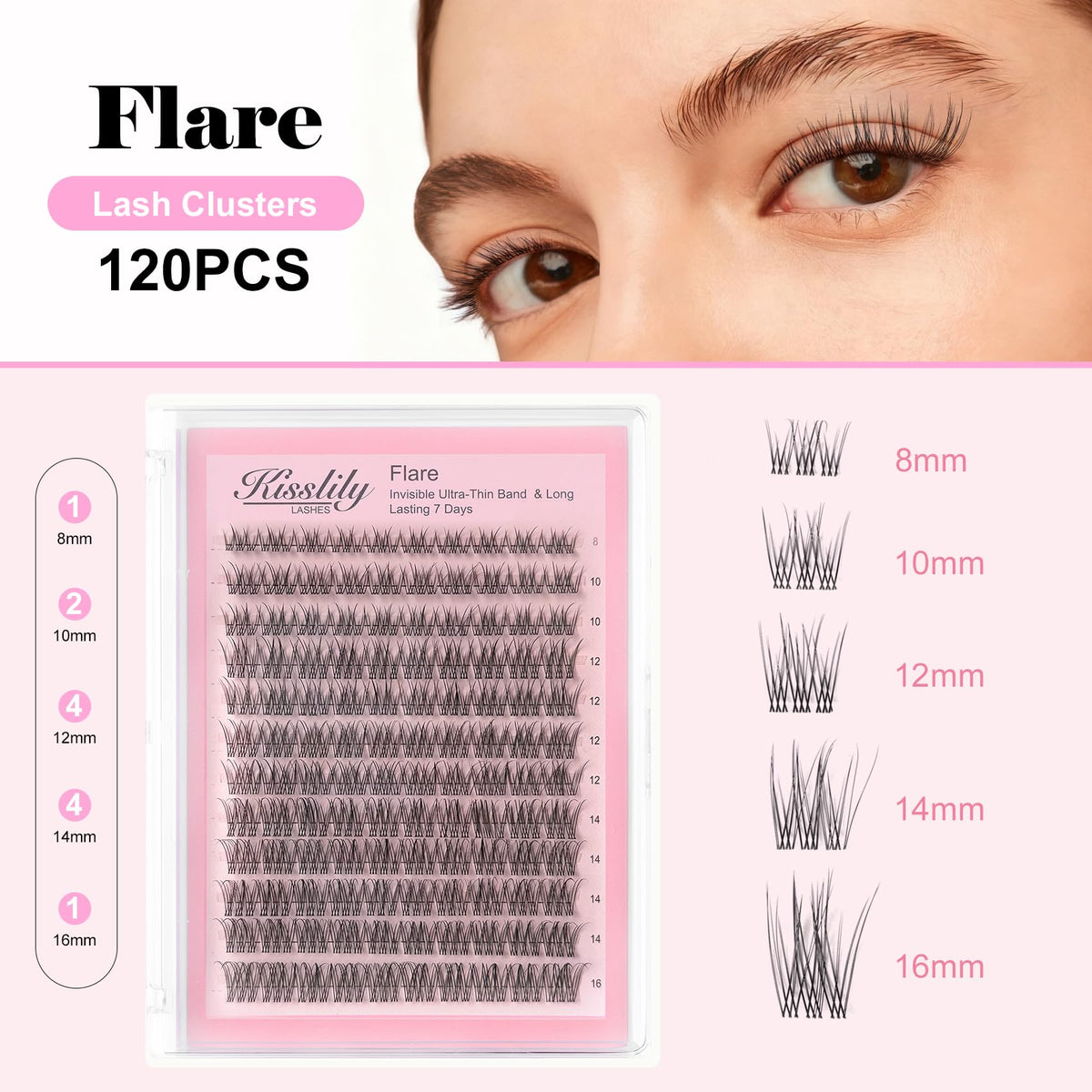 Flare Lashes With Invisible Band DiyNatural Eyelash Extension Kit Bond SealEyelash Glue and Lash Remover Beginner FriendlyIndividual Lashes Waterproof and Long lastingMakeup
