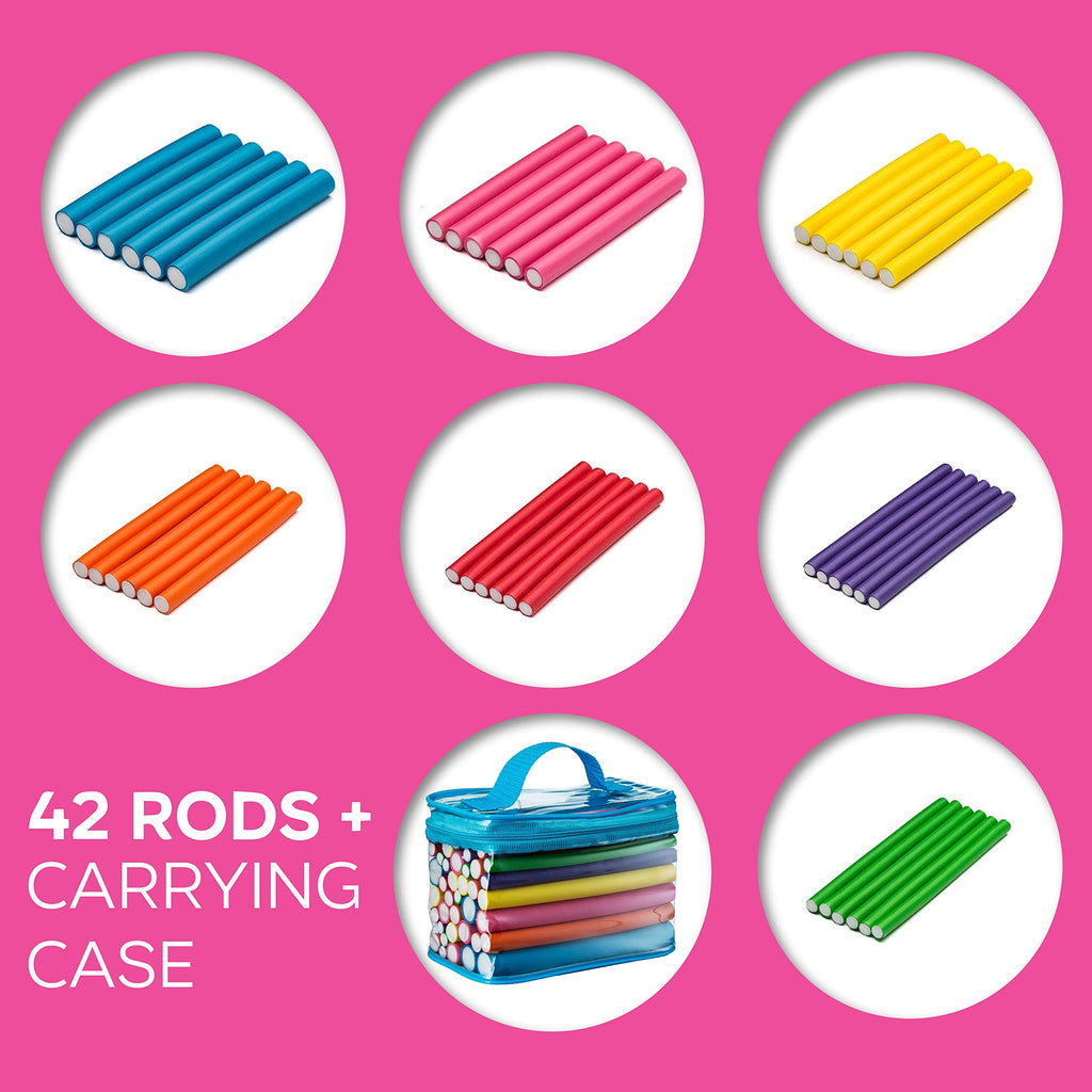 Buy now Salon Heatless Flexible Hair Rollers Curlers 42-pack 7" Soft Foam Flexi Twist Curling Rods for Short Long Hair at indiglob india