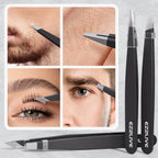 Tweezers for Women Facial Hair, Slant & Pointed Tweezers for Eyebrows, Ingrown Hair, Splinter Removal, Precision 4 Pack Tweezer Set, Stainless Steel Eyebrow Tweezers for Men and Women, Black