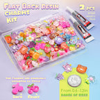 100PCS Flatback Resin Charms Kit with 2PCS Glue Cute Fruit Flower Assorted