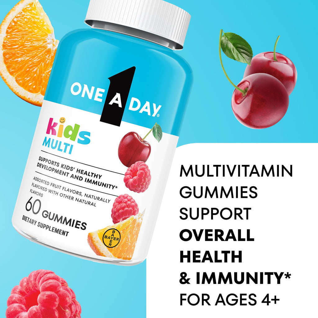 One A Day Kids Multivitamin Gummies, Kids Vitamins with Vitamin C, D, E & Zinc for Immune Support, Childrens Gummy Vitamins, Assorted Fruit Flavors, 60ct (Packaging May Vary)