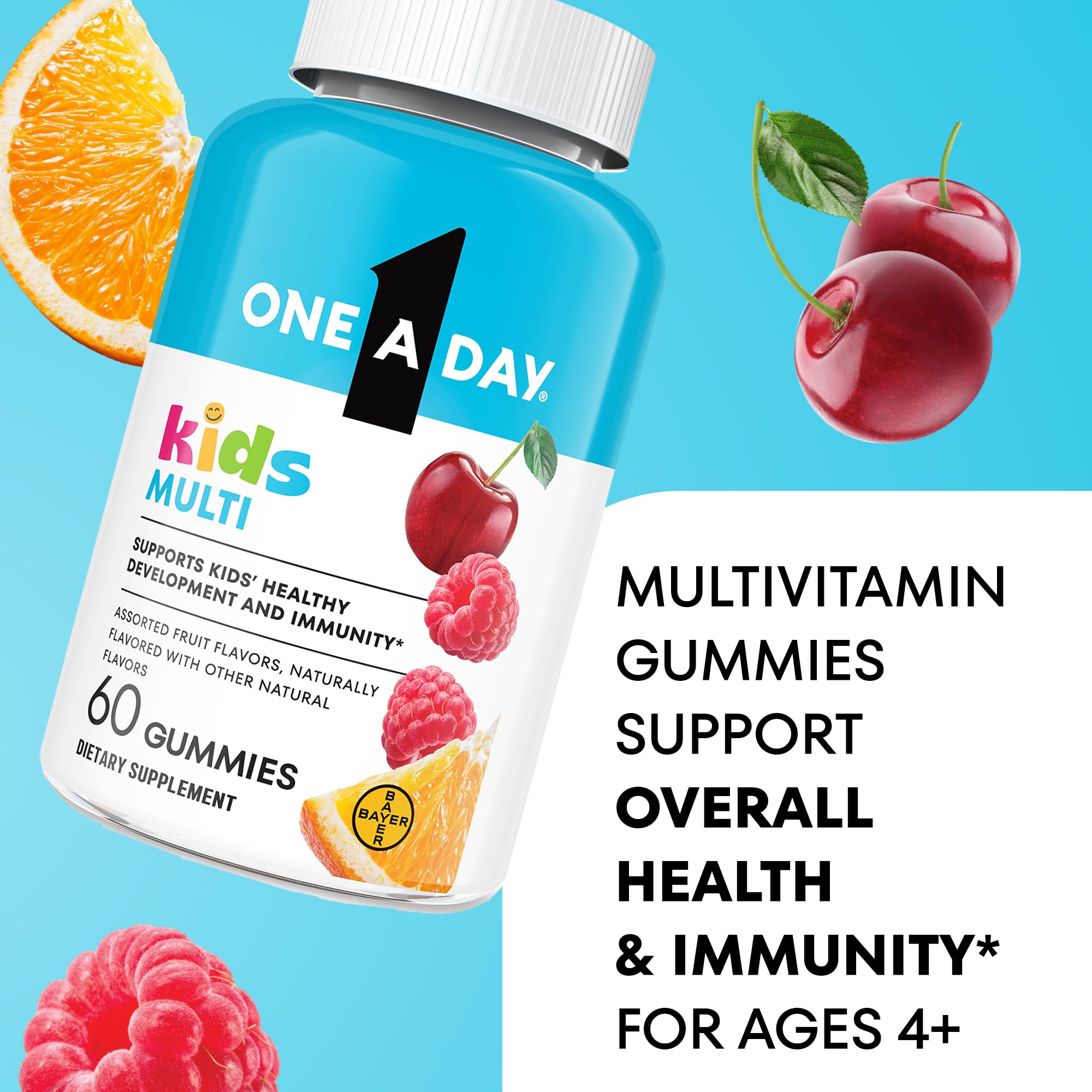 One A Day Kids Multivitamin Gummies, Kids Vitamins with Vitamin C, D, E & Zinc for Immune Support, Childrens Gummy Vitamins, Assorted Fruit Flavors, 60ct (Packaging May Vary)