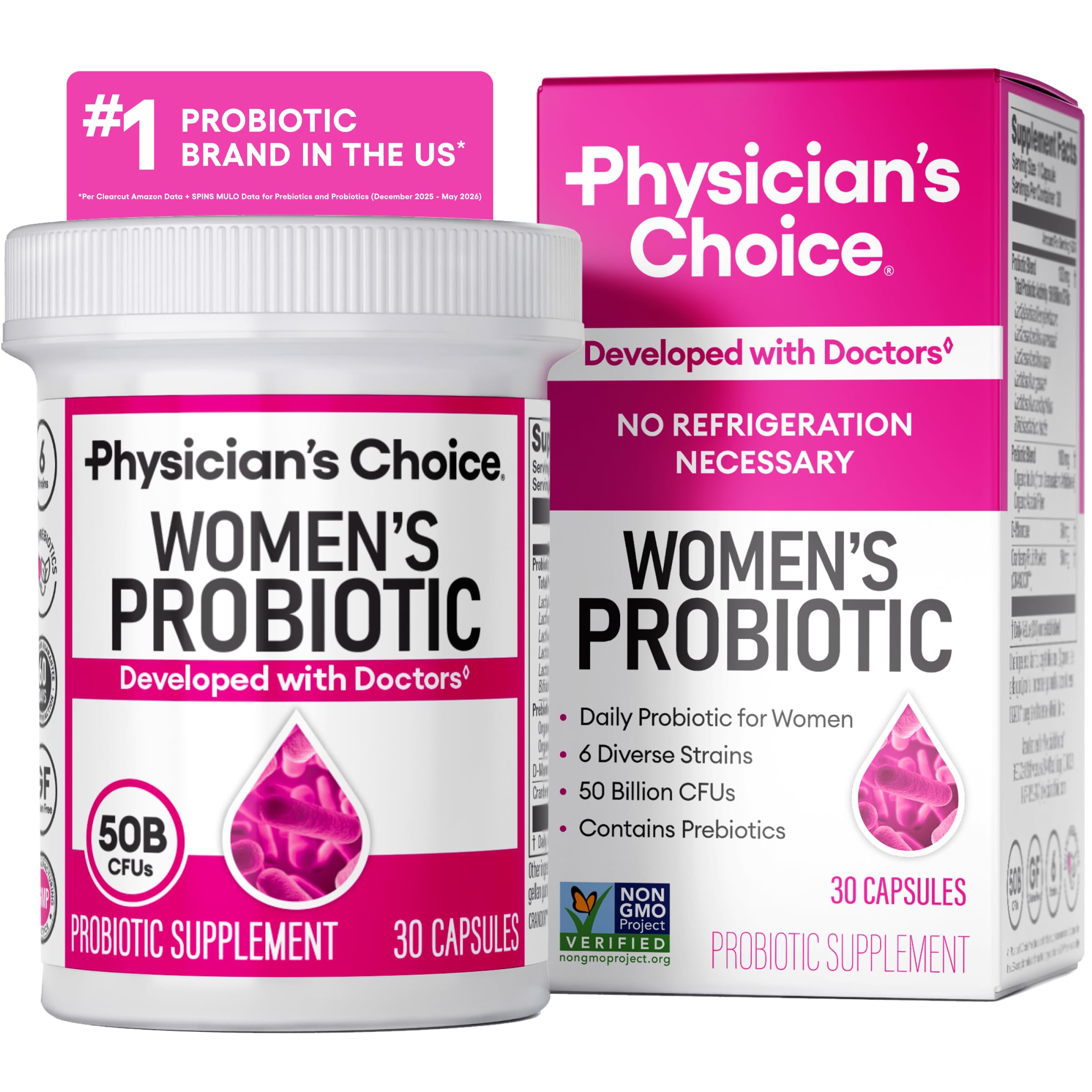 Physician's CHOICE Probiotics for Women - PH Balance, Digestive, UT, & Feminine Health - 50 Billion CFU - 6 Unique Strains for Her - Organic Prebiotics, Cranberry Extract+ - Women Probiotic - 30 CT