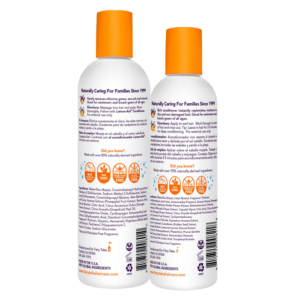 Fairy Tales Sun & Swim Shampoo & Conditioner for Kids - Chlorine Removal Swim Shampoo, Removes Green Pool Tones, Sea Salt & Mineral Buildup - Delicious Tropical Scent– 12oz + 8oz