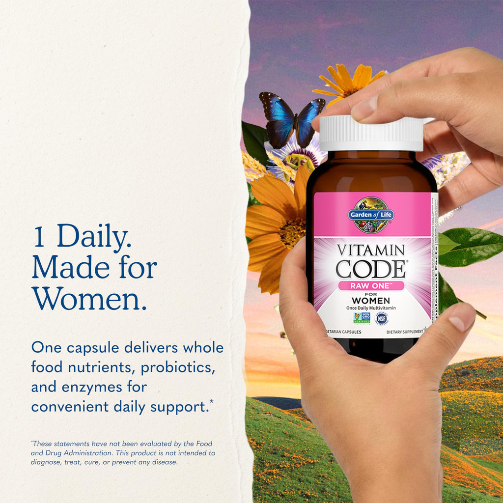 Garden of Life Vitamin Code Raw One for Women, Once Daily Women's Multivitamin - 75 Capsules, One a Day Vitamins Whole Food Iron, Probiotics for Digestive Health, Gluten Free Vegetarian
