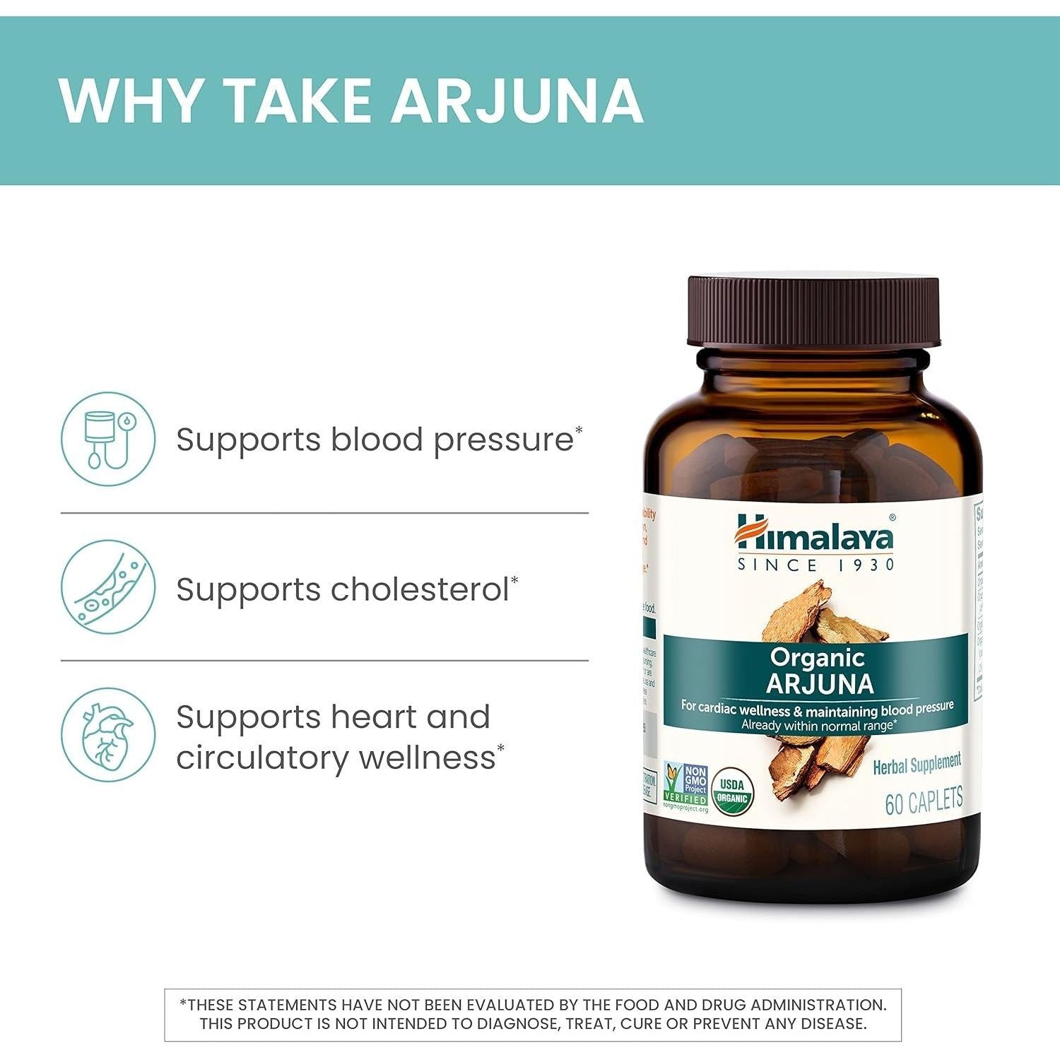 Buy now Himalaya Organic Arjuna, 60 Day Supply - Herbal Supplement Supporting Heart Health and Normal Blood Pressure - USDA Organic, Vegan, Non-GMO, Gluten Free, 700 mg, 60 Caplets at indiglob india