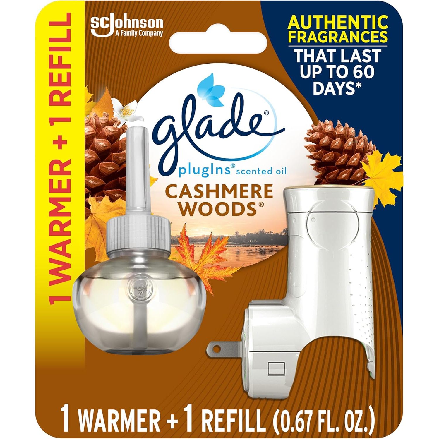 Buy now Glade PlugIns Refills Air Freshener Starter Kit, Hawaiian Breeze, Scented and Essential Oils for Home and Bathroom, 0.67 Fl Oz, 1 Warmer + 1 Refill Cashmere Woods at indiglob india