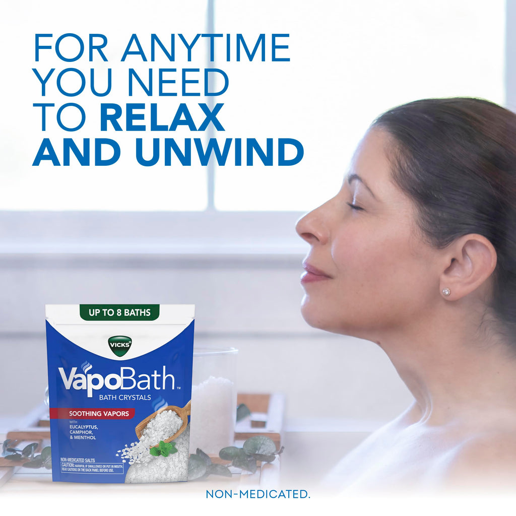 Buy now Vicks VapoBath, Bath Crystals, Soothing Non-Medicated Vicks Vapors, Refreshing Aromatherapy with Eucalyptus, Menthol, and Essential Oils, Bath Salts, 24oz at indiglob india