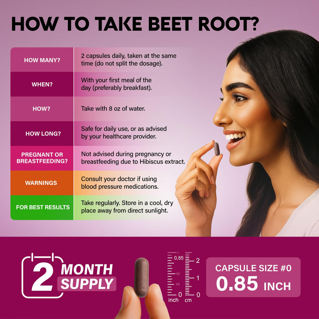Beet Root Capsules - Healthy Blood Pressure Support Supplement** - 120 Caps | Beet Root for Heart & Circulation Support for Men & Women - with Hawthorn Berry, Hibiscus & Garlic - Nitric Oxide for Energy