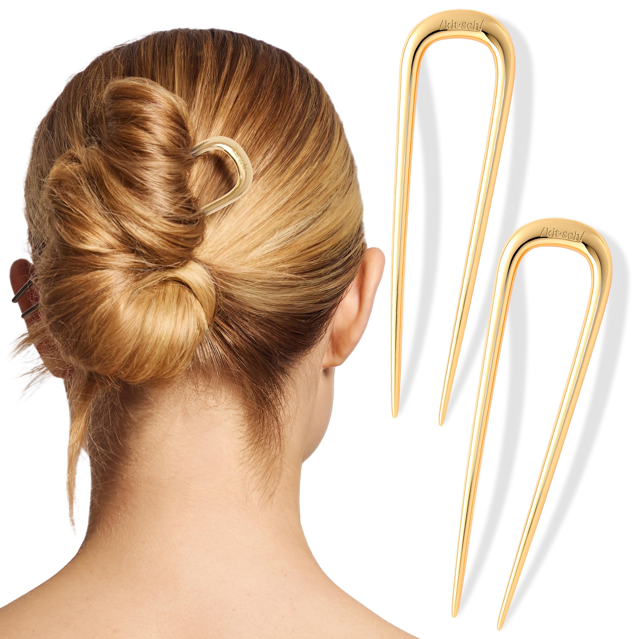 Buy now Kitsch French Hair Pins for Women â€“ Elegant & Durable Metal Hair Fork for Updos, Chignon, Bun & Twist Hairstyles, Secure Hold All Day, Comfortable Fit | Ideal Gifts for Women- Gold, 1pc at indiglob india