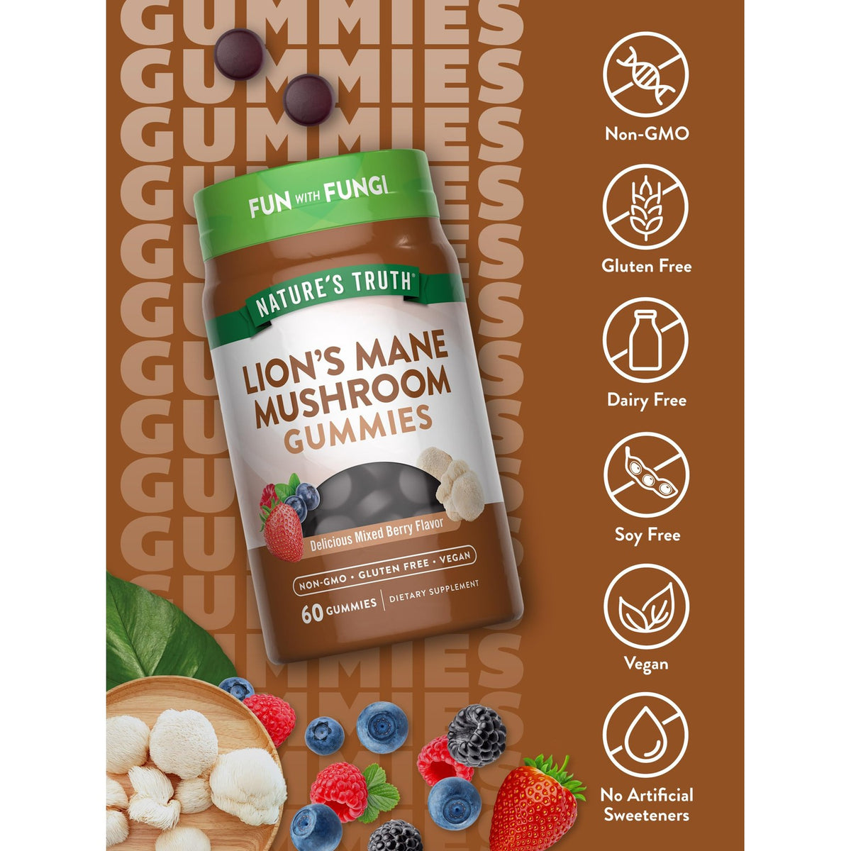 Nature's Truth Lion's Mane Gummies for Adults | 60 Count