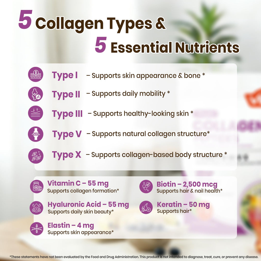 VEV Multi Collagen Peptides Powder, Types I, II, III, V & X, 41 Servings | NSF Certified, Hydrolyzed Collagen with Hyaluronic Acid, Biotin & Vitamin C, Unflavored, 16 oz