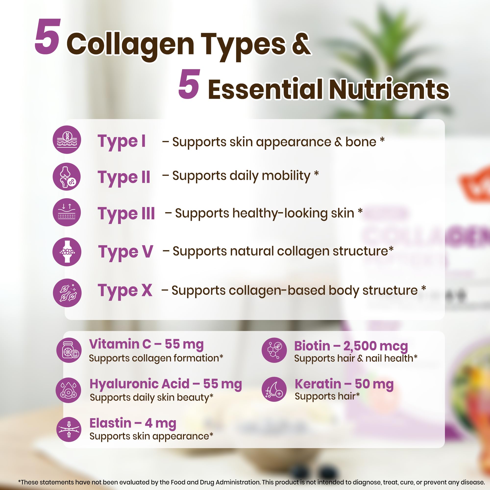 VEV Multi Collagen Peptides Powder, Types I, II, III, V & X, 41 Servings | NSF Certified, Hydrolyzed Collagen with Hyaluronic Acid, Biotin & Vitamin C, Unflavored, 16 oz