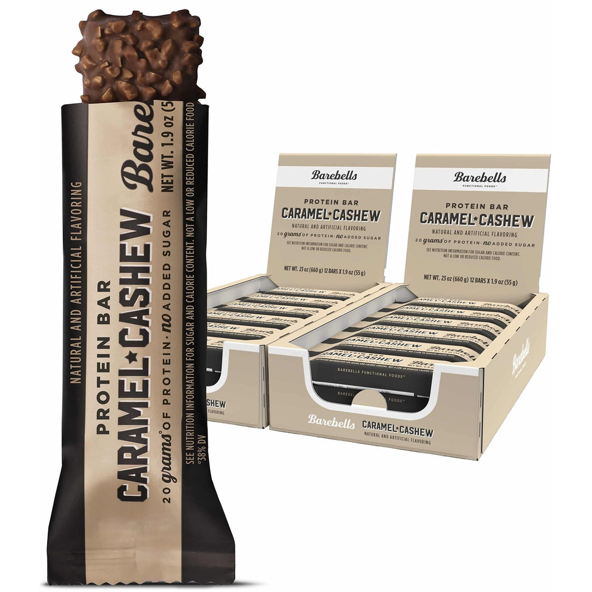 Barebells Protein Bars Caramel Cashew - 12 Count, Pack of 2 - Protein Snacks with 20g of High Protein - Chocolate Protein Bar with 1g of Total Sugars - Perfect on The Go Protein Snack & Breakfast Bars