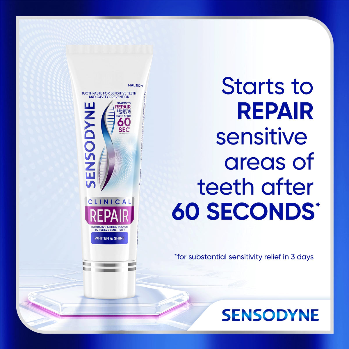 Sensodyne Clinical Repair Whiten & Shine Toothpaste, 3.4 oz (3 Pack)