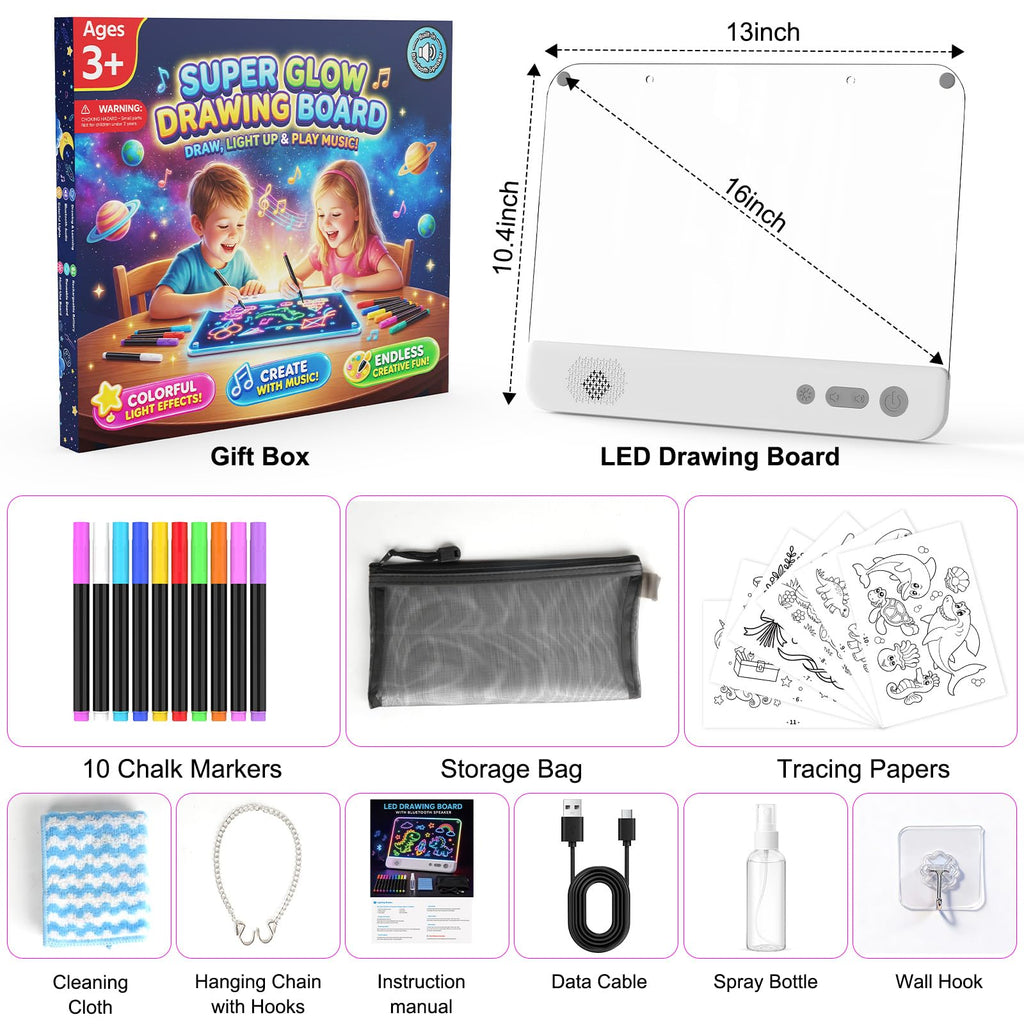 16" LED Drawing Board with Blue-Tooth,Kids Birthday Gift for Girls,Boys