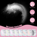 8 Jars Chrome Nail Powder Dip Magic White Pearl Kit Silver Mirror | Metallic Effect Holographic Dip Nail Powder Decoration Iridescent Aurora Mermaid Pigment