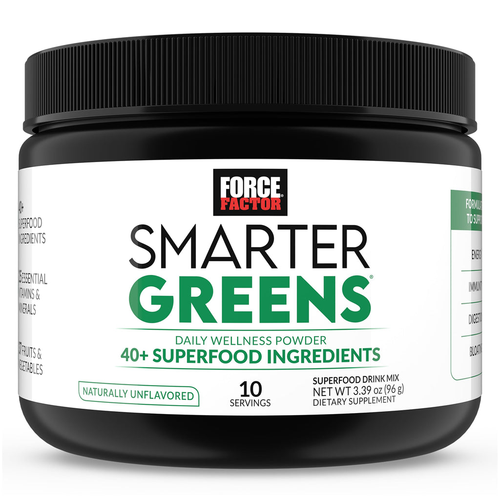 Force Factor Smarter Greens Daily Wellness Powder to Support Gut Health | Greens Superfood Powder for Bloating & Digestion, with 40+ Superfoods, 125 Million CFU of Probiotics, Unflavored, 10 Servings