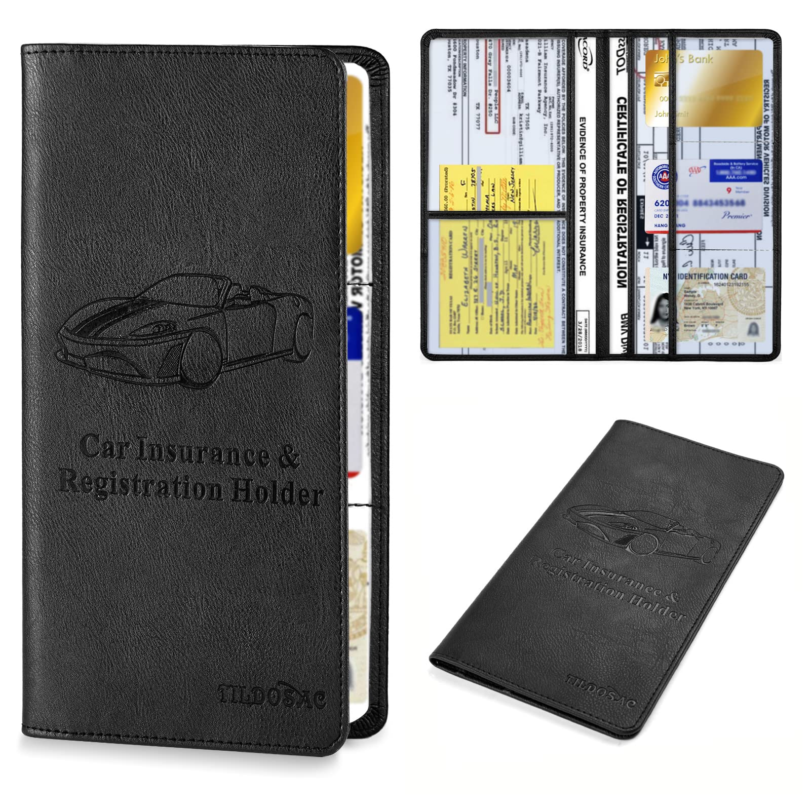 Buy now Leather Car Registration and Insurance Card Holder, Car Document Holder for Cards License with Magnetic Shut (Black, large) Large Black at indiglob india
