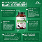 Zazzee USDA Organic Black Elderberry 10:1 Extract, 120 Vegan Capsules