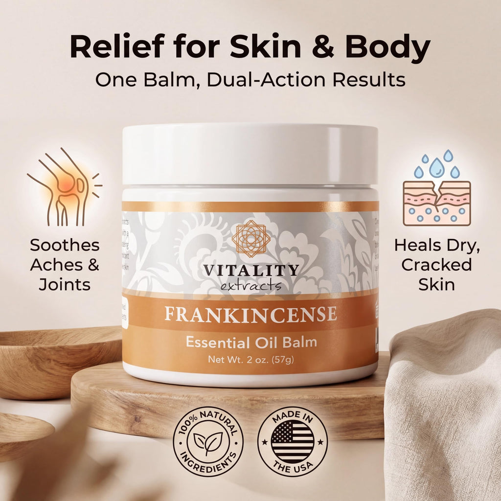 Vitality Extracts Frankincense Essential Oil Balm (2oz) – Boswellia Serrata, Beeswax & Vitamin E, Deep Moisturizing Skin Balm for Dry, Cracked Skin, Soothing & Nourishing for All Skin Types