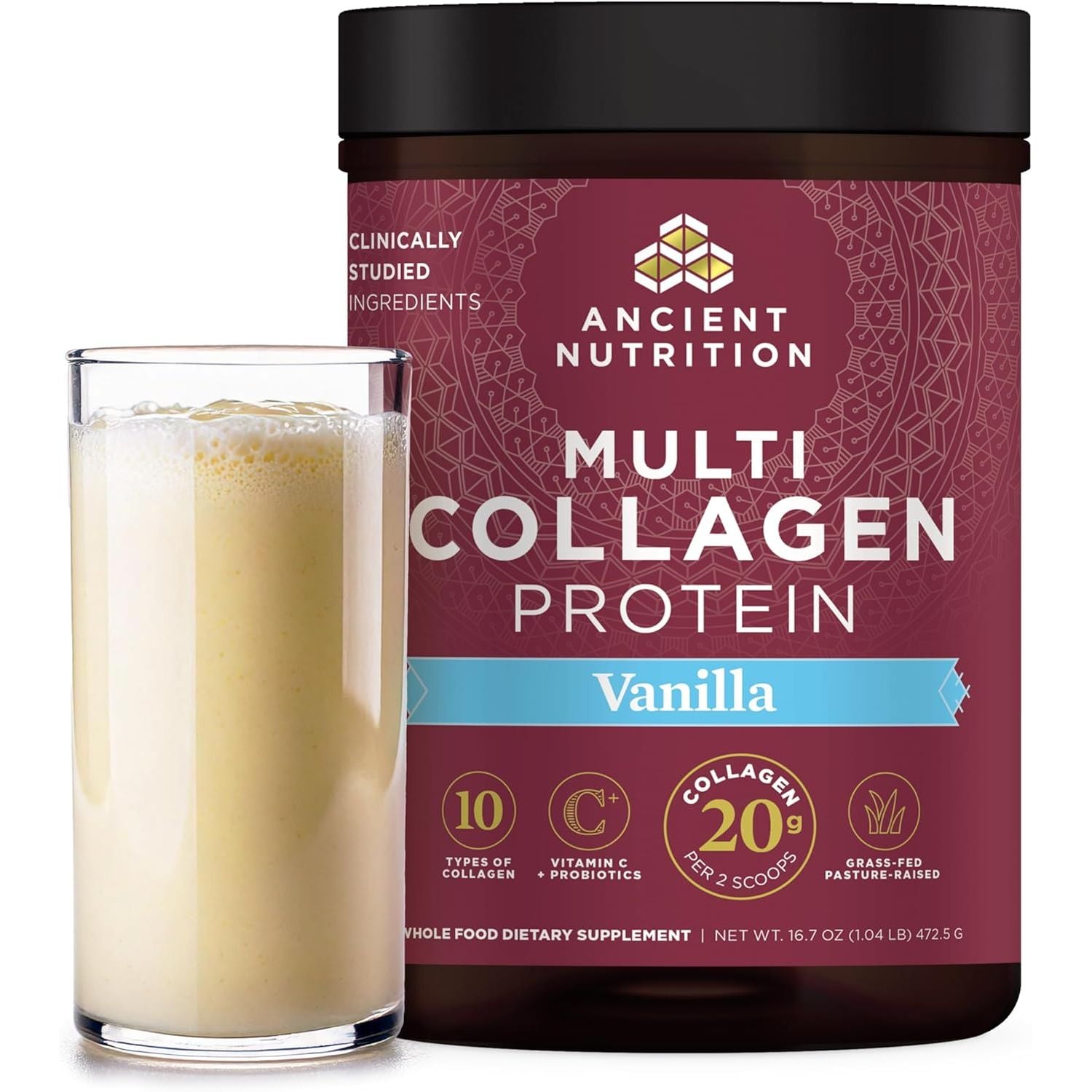 Buy now Ancient Nutrition Collagen Powder Protein with Probiotics, Unflavored Multi Collagen Protein with Vitamin C, 45 Servings, Hydrolyzed Collagen Peptides Supports Skin and Nails, Gut Health, 16oz 45 Servings Vanilla at indiglob india