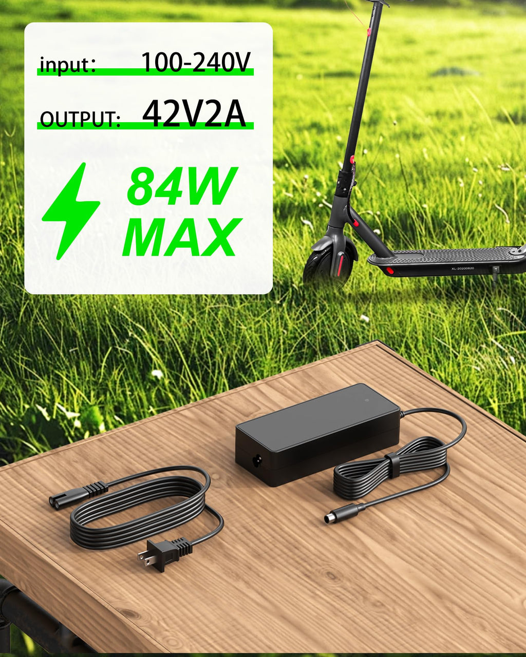 VHBW 42V Charger for VOLPAM Electric Scooter Q1 SP06 SP03 SPT7, 9.8ft Cable