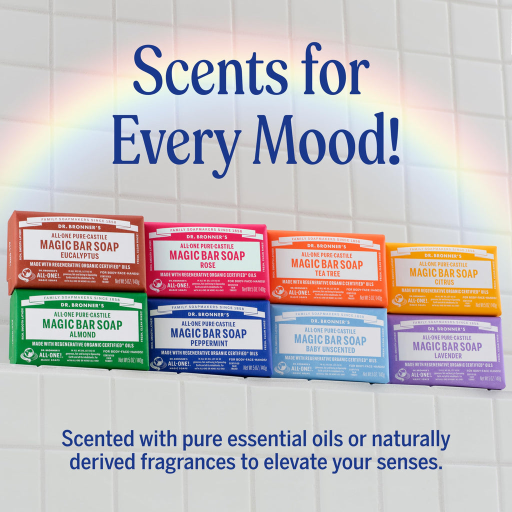 Dr. Bronner's Pure-Castile Magic Soap Bar (Citrus, 5 oz, 6-Pack)- Bath Soap with Regenerative Organic Certified Oils - For Face, Body & Hair - Gentle, Vegan - Bars for Men & Women