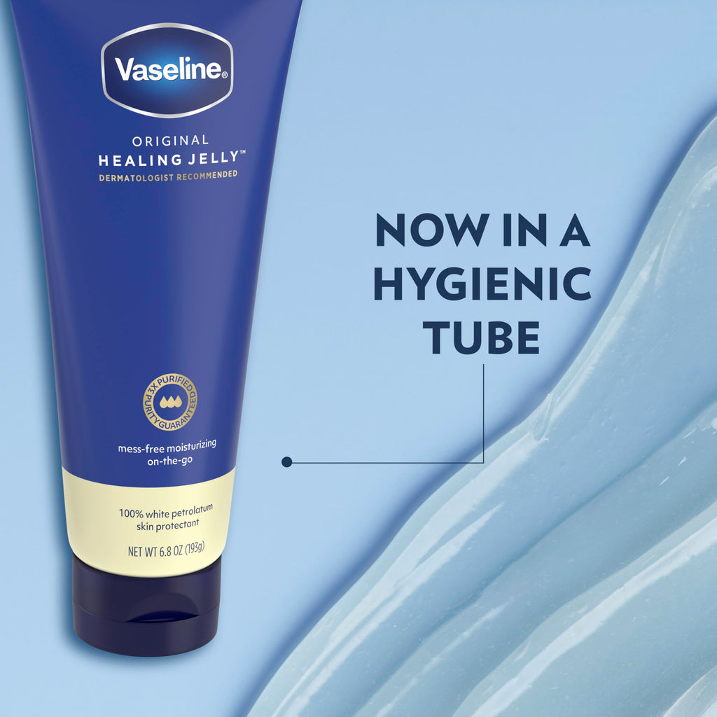 Vaseline Original Petroleum Healing Jelly Tube For Dry Skin 6.8oz 1ct | Skin protectant for cracked skin, minor cuts, burns & eczema; squeeze tube, fragrance-free, hypoallergenic & derm recommended