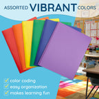 Blue Summit Supplies 6 Plastic 2 Pocket Folders with Prongs, Assorted