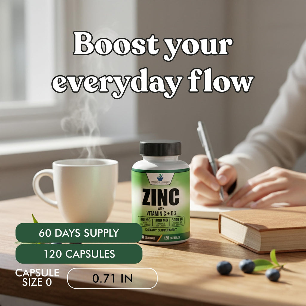 American Standard Supplements Zinc 100mg, Vitamin C 1000mg, and Vitamin D3 5000 IU (125mcg) Per Serving - Gluten Free, Non-GMO, 120 Capsules, 60 Servings