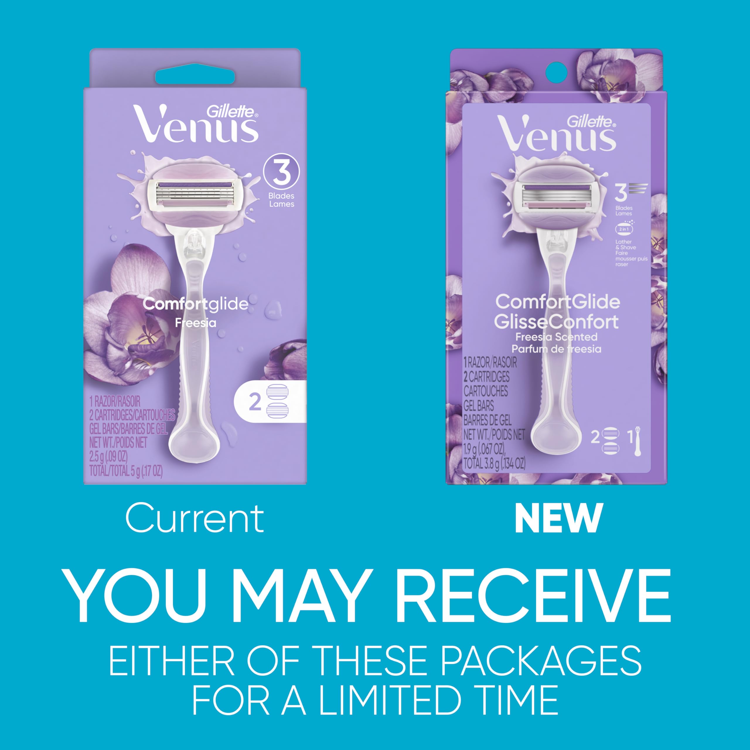 Gillette Venus ComfortGlide Freesia Women's Razor - 1 handle + 2 refills